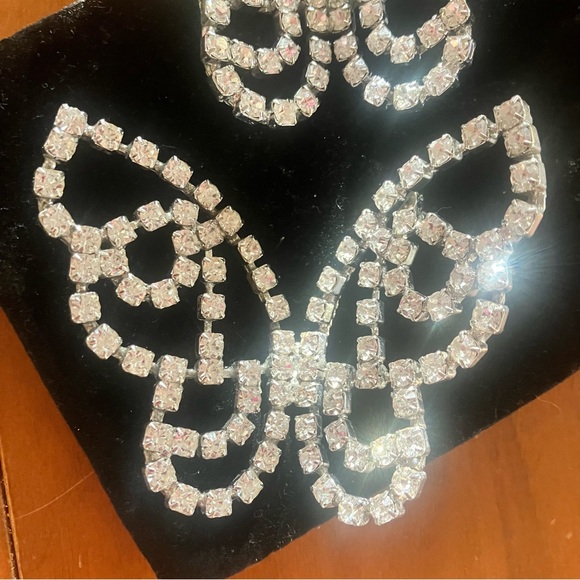 AREA Crystal Butterfly Earrings, Silver, 3”x2.75” - Picture 7 of 10